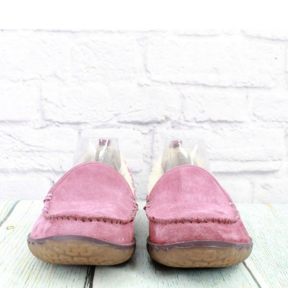 LL Bean Pink Suede Shearling Lined Mountain Moccasin Slippers Size 11 M - Picture 4 of 9